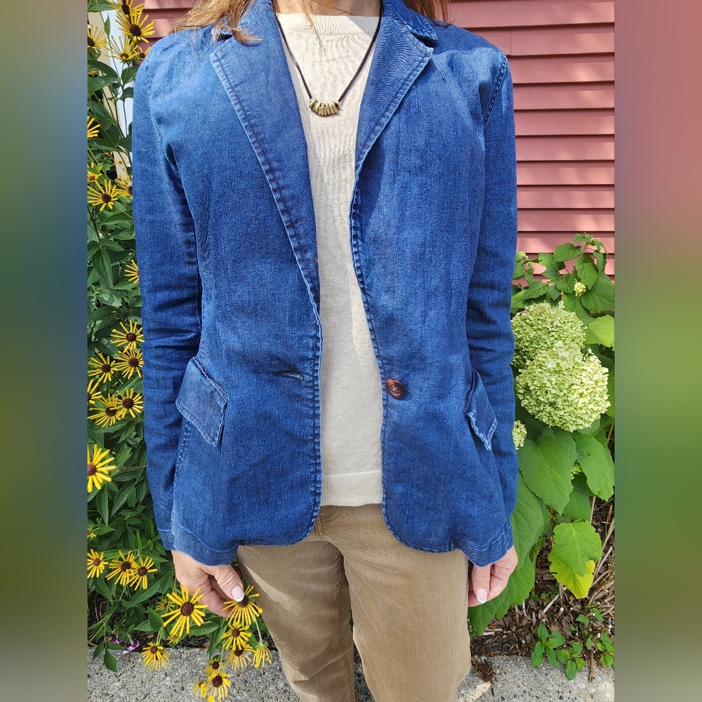 Sundance Blue Denim Tania Blazer Jean Jacket Unlined Button Front Womens  8